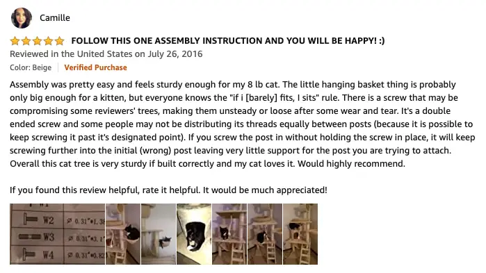 Go Pet Club Cat Tree review by Camille on Amazon