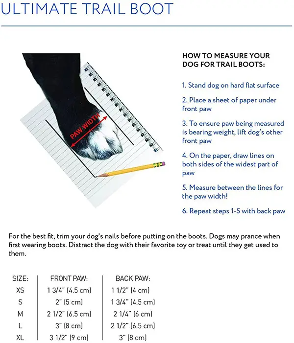 Canine Equipment Trail Dog Boots Size Guide