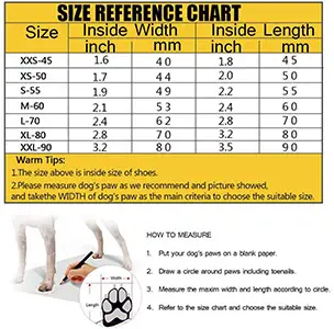 Petilleur Breathable Dog Hiking Shoes for Hot & Sharp Pavement Pet Paws Protector Sizing Chart