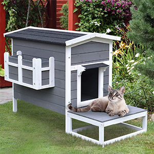 PawHut Wooden Large Deluxe Elevated Indoor Outdoor Cat House