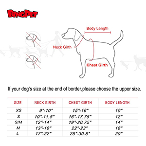 BINGPET Dog Sweater Sizing Chart