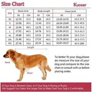 Kuoser Dog Vest Size Chart