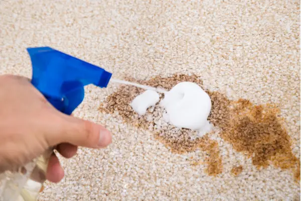 person spraying bottle to remove stain